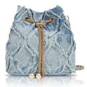6042 Jean Purses , Distressed Jean Denim Bucket Bags, Denim Quilted